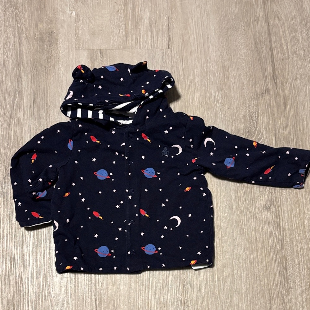 Navy Blue Kids Hoodie with Space‎ Print